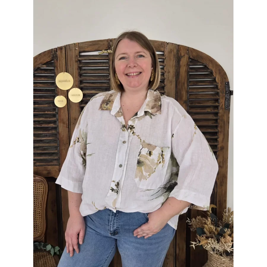 Chemise Luce lin blanc et fleurs