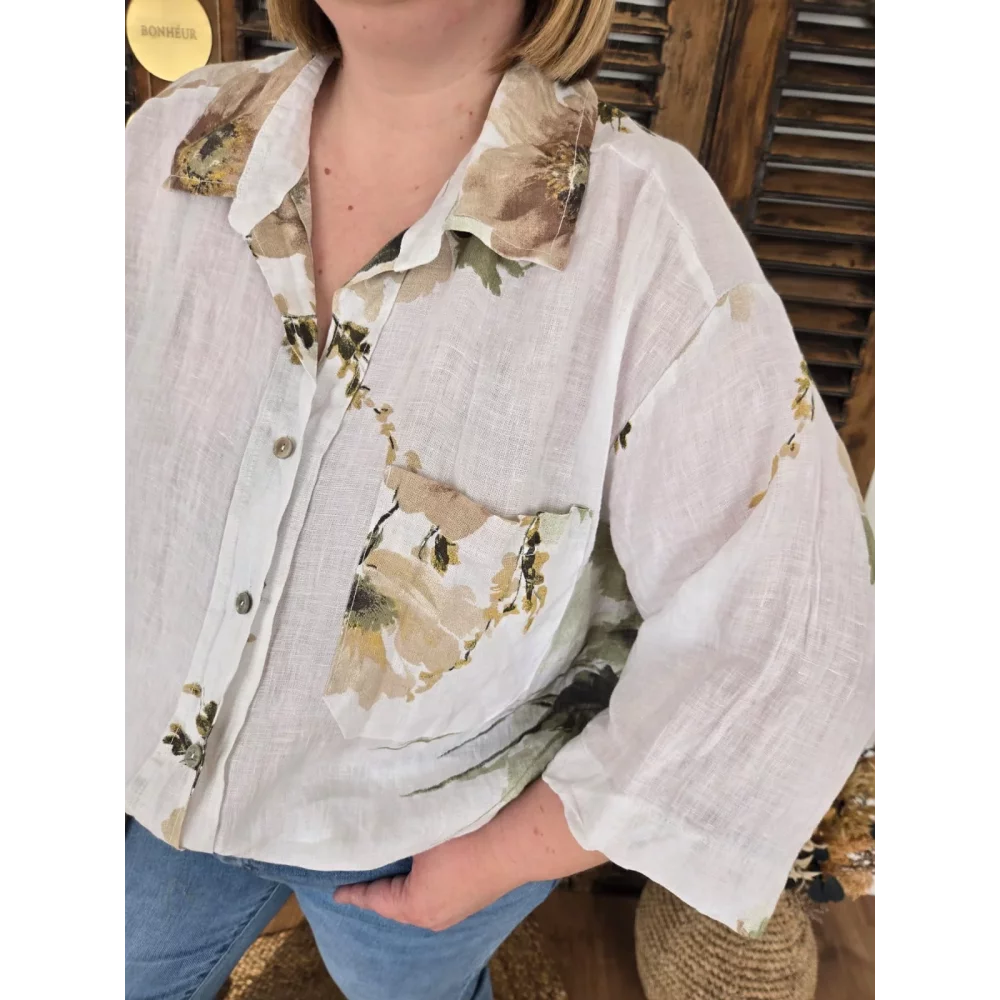 Chemise Luce lin blanc et fleurs