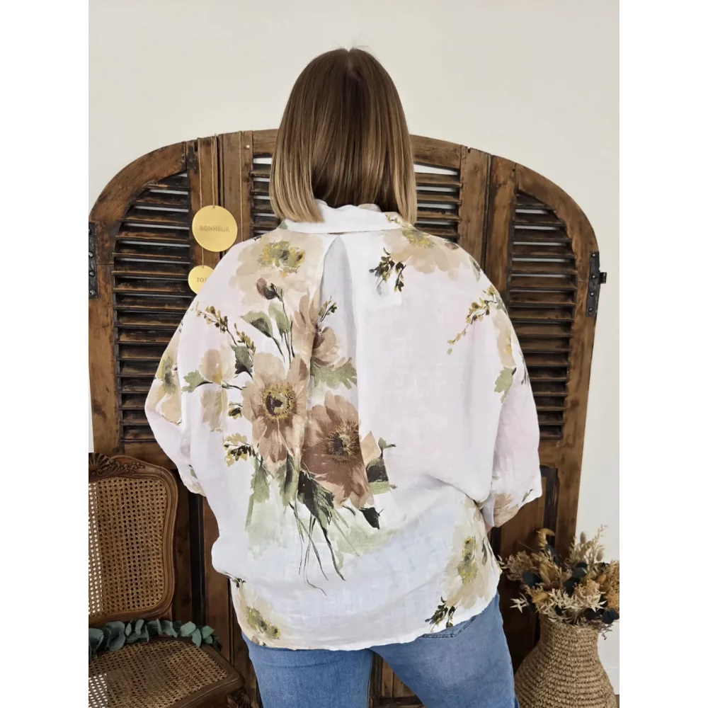 Chemise Luce lin blanc et fleurs