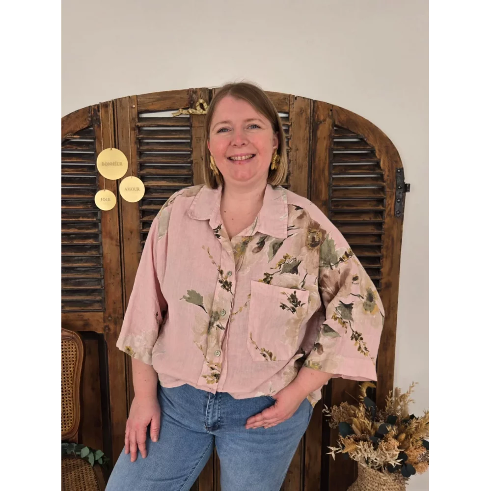 Chemise Luce lin rose et fleurs