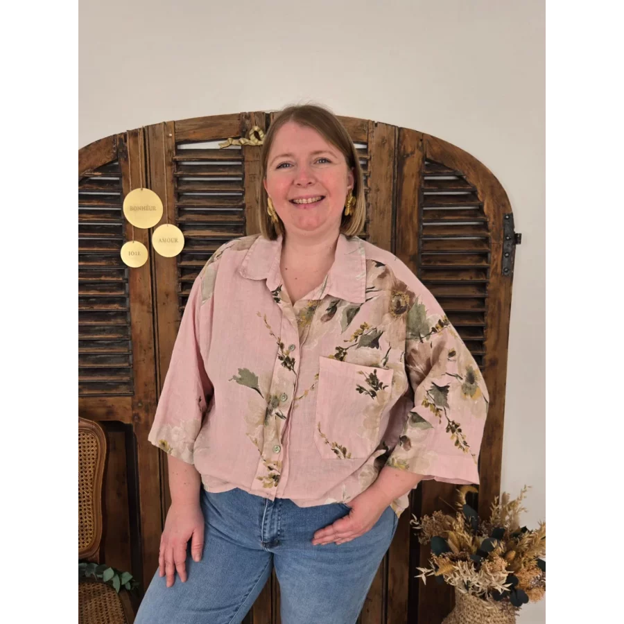 Chemise Luce lin rose et fleurs