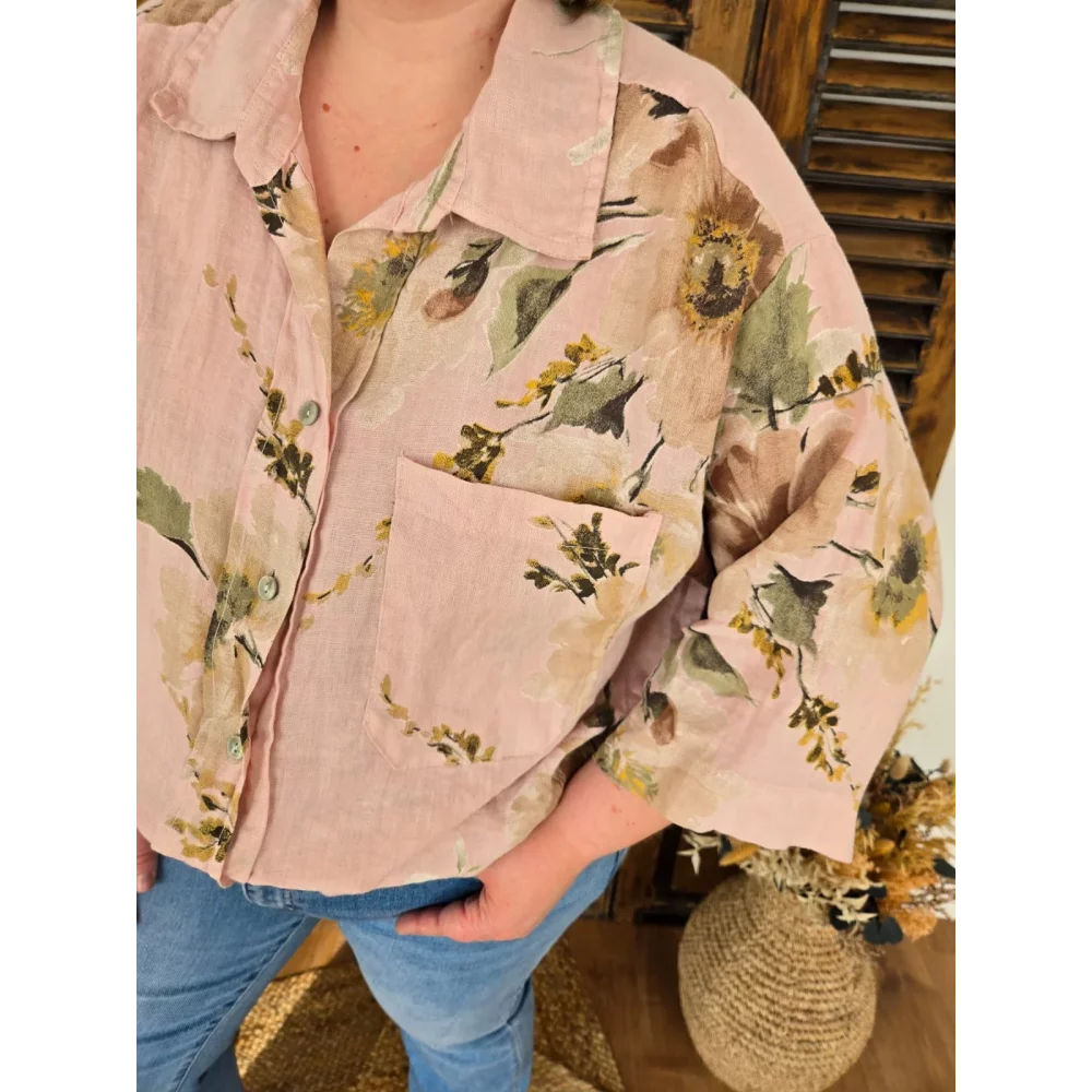 Chemise Luce lin rose et fleurs
