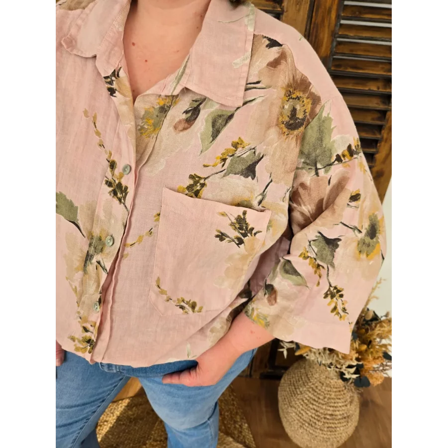 Chemise Luce lin rose et fleurs