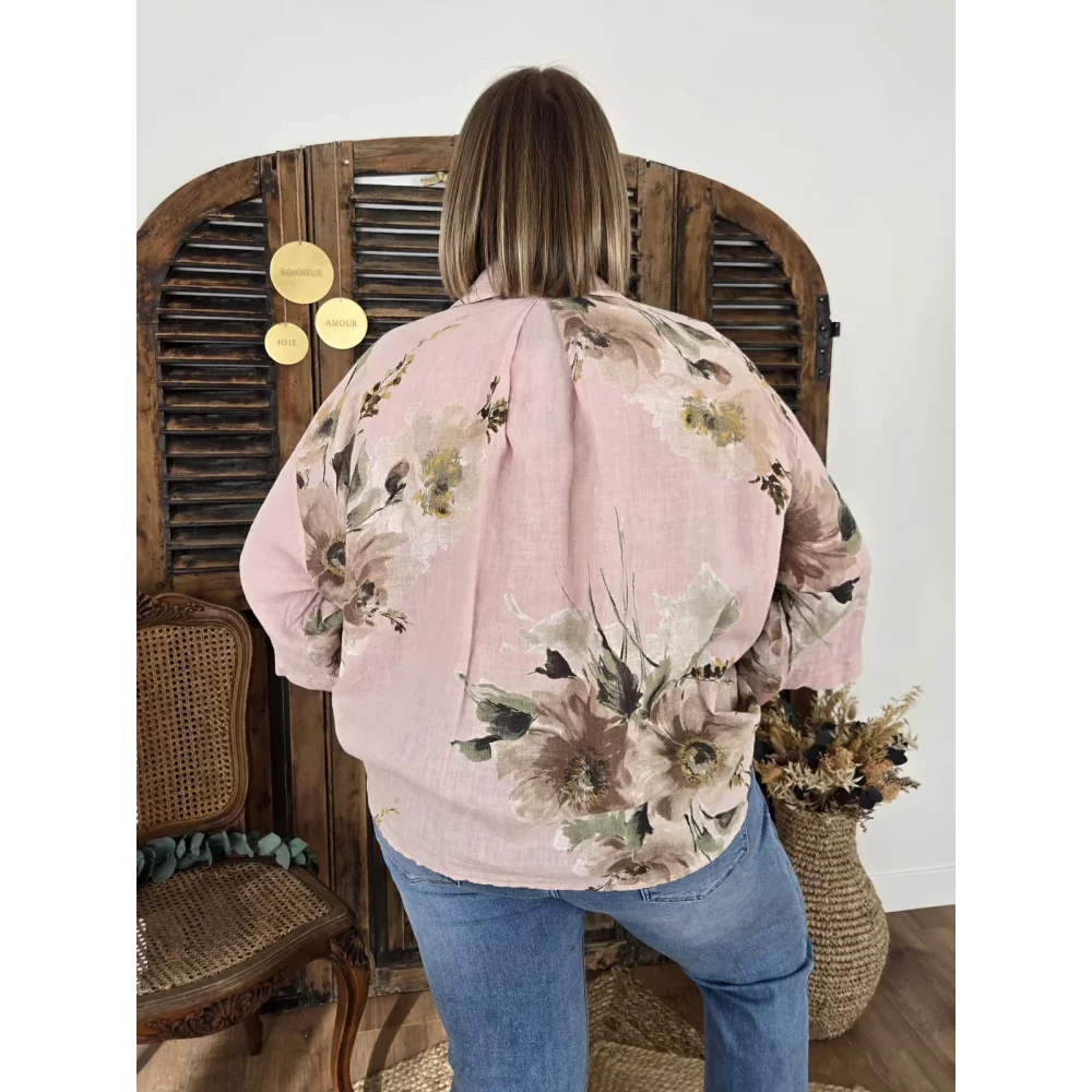 Chemise Luce lin rose et fleurs