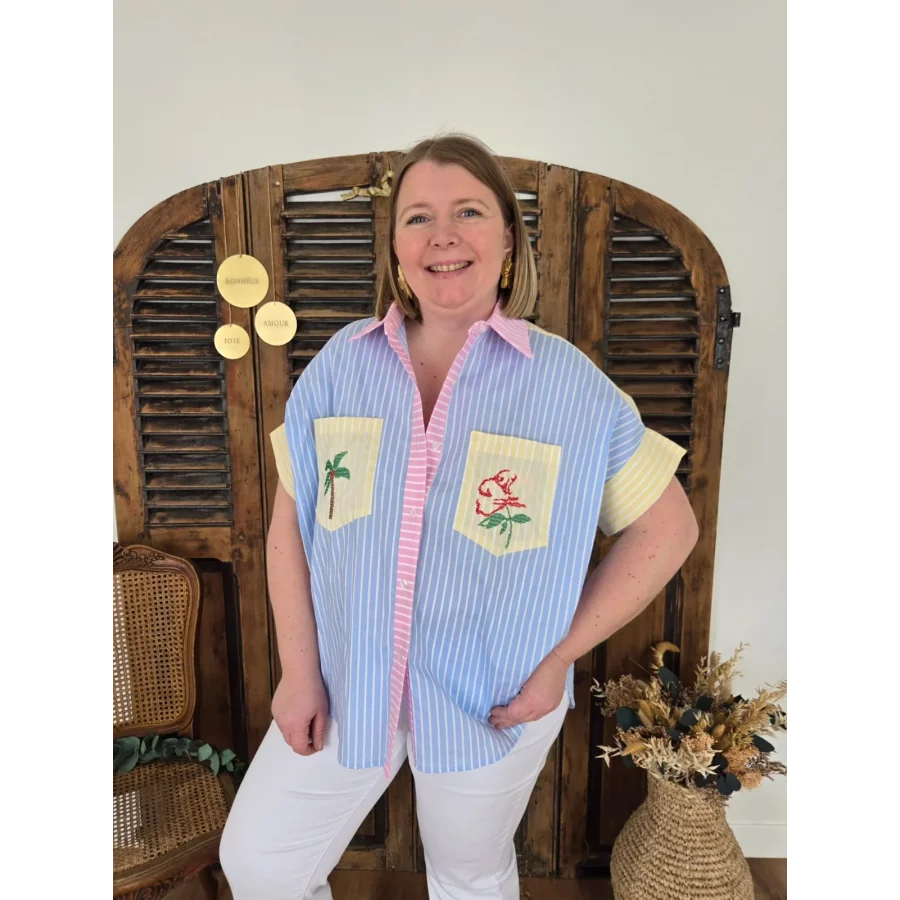 Chemise Lylou rayé rose jaune et bleu