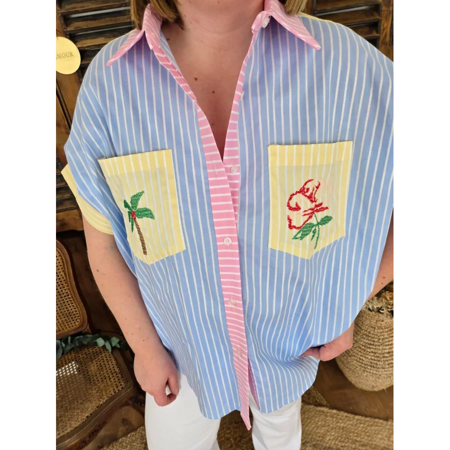 Chemise Lylou rayé rose jaune et bleu