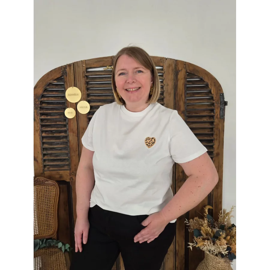 T-shirt Richard blanc coeur leopard