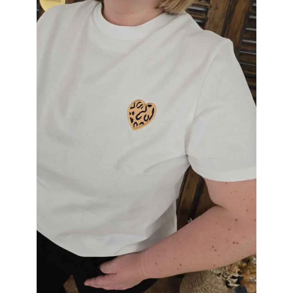 T-shirt Richard blanc coeur leopard