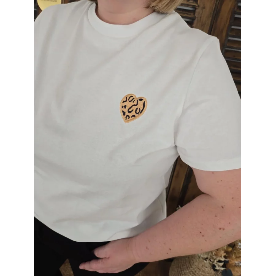 T-shirt Richard blanc coeur leopard