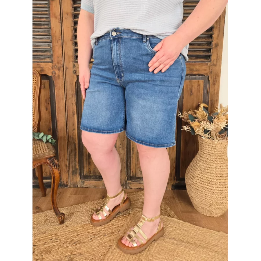 Short jean long bleu stone