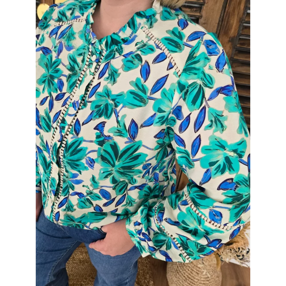 Blouse Sofia fleurs vertes