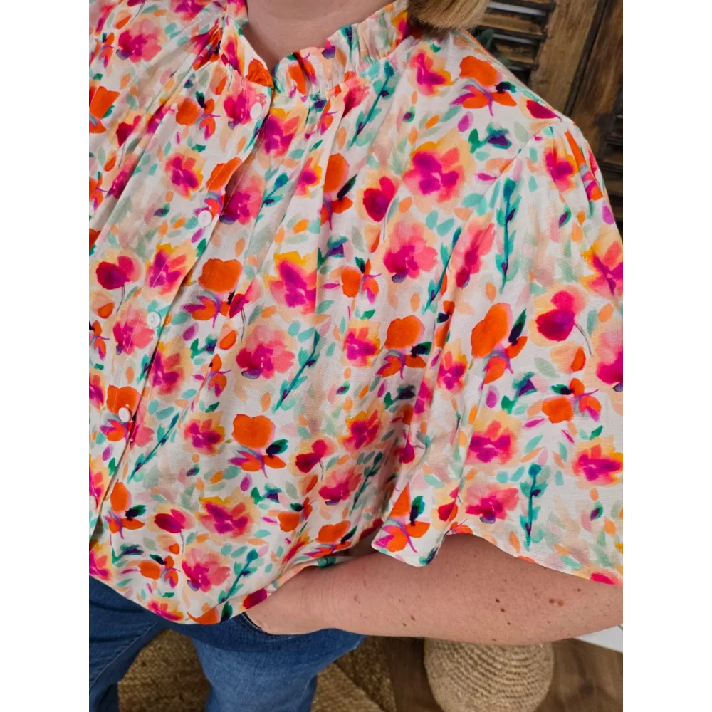 Chemise Leana fleurs corail