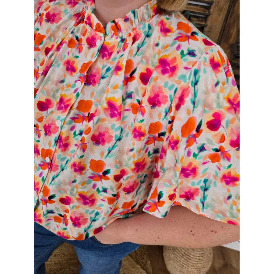 Chemise Leana fleurs corail
