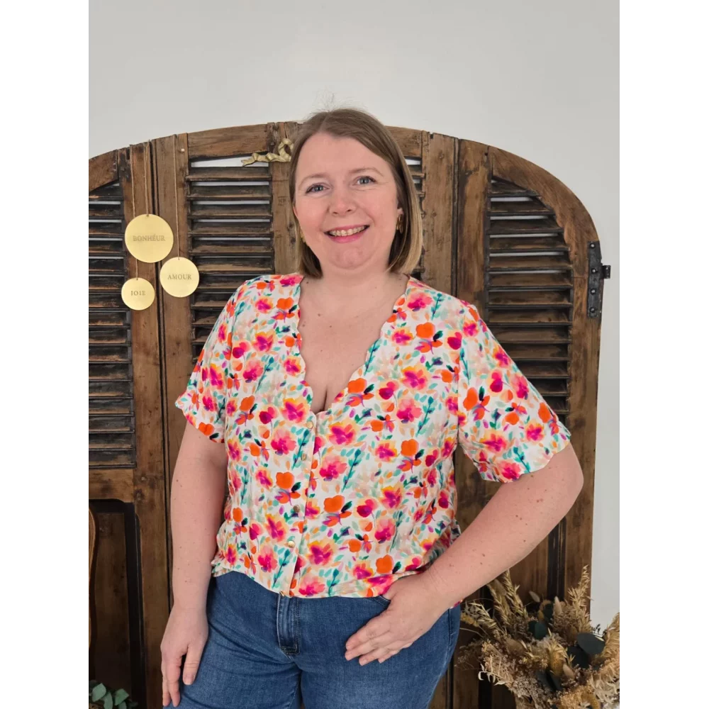 Blouse Jasmine fleurs corail