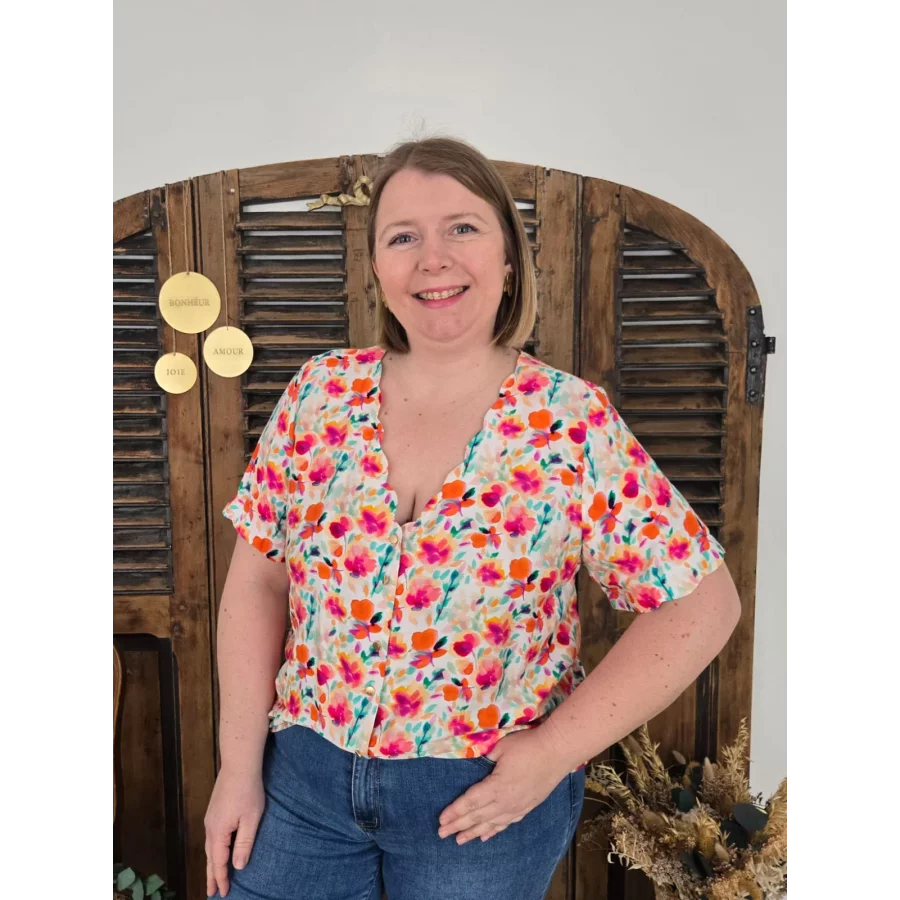 Blouse Jasmine fleurs corail