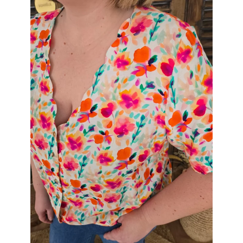 Blouse Jasmine fleurs corail