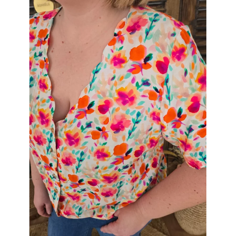 Blouse Jasmine fleurs corail