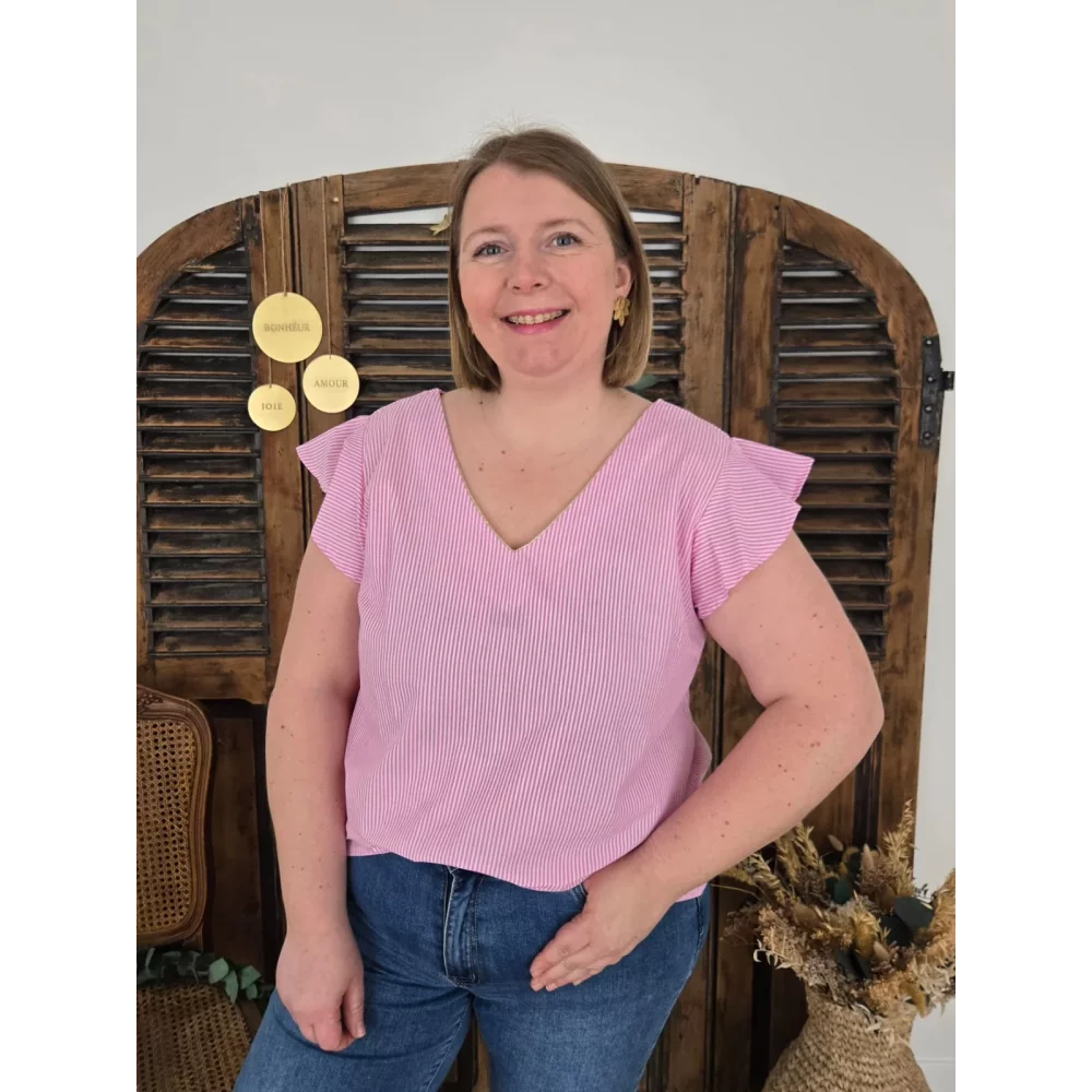 Blouse Simone rose rayures