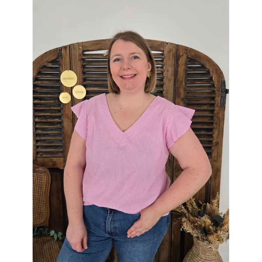 Blouse Simone rose rayures