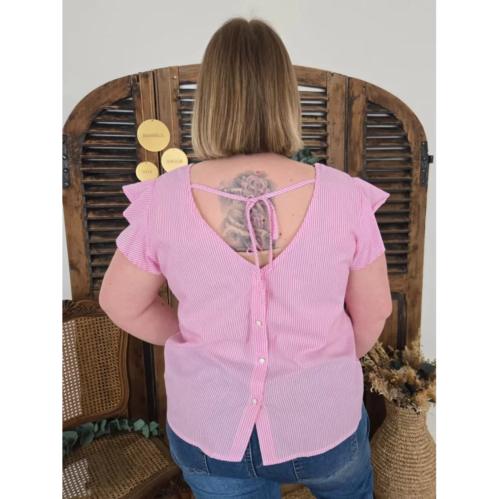 Blouse Simone rose rayures