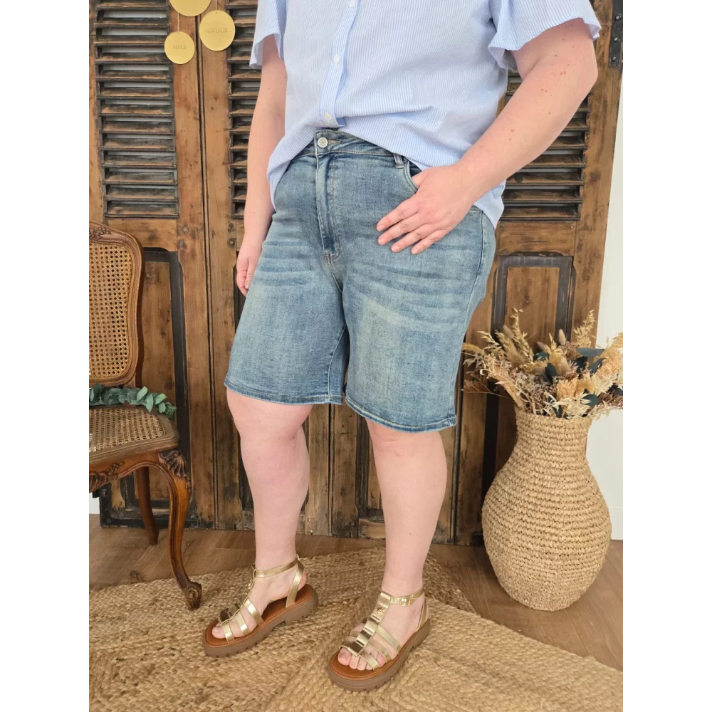 Short jean long bleu jean vintage