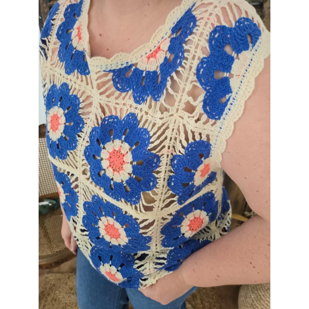 Blouse Tiphaine crochet bleu
