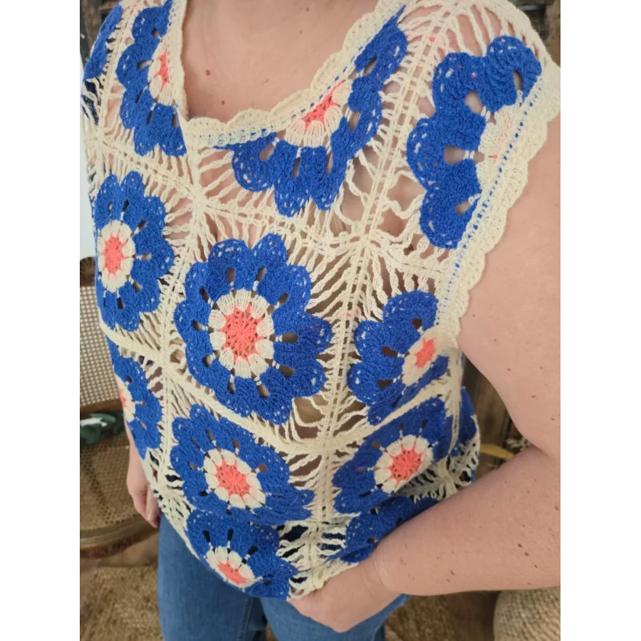 Blouse Tiphaine crochet bleu