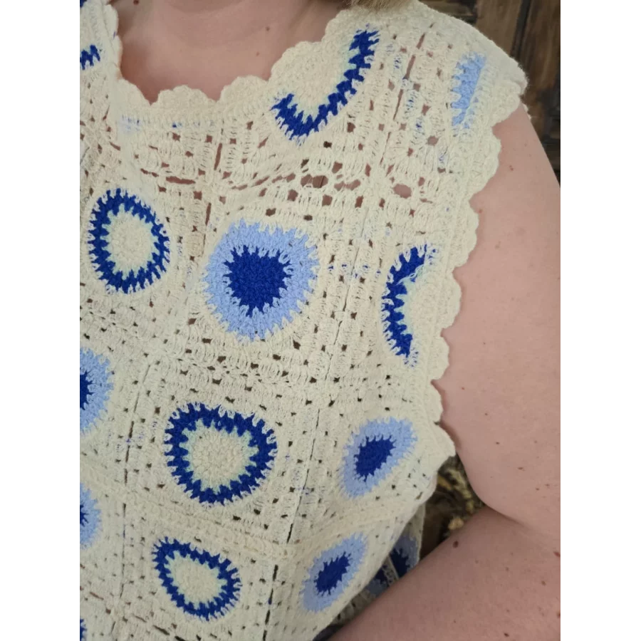 Blouse Rita crochet beige et bleu