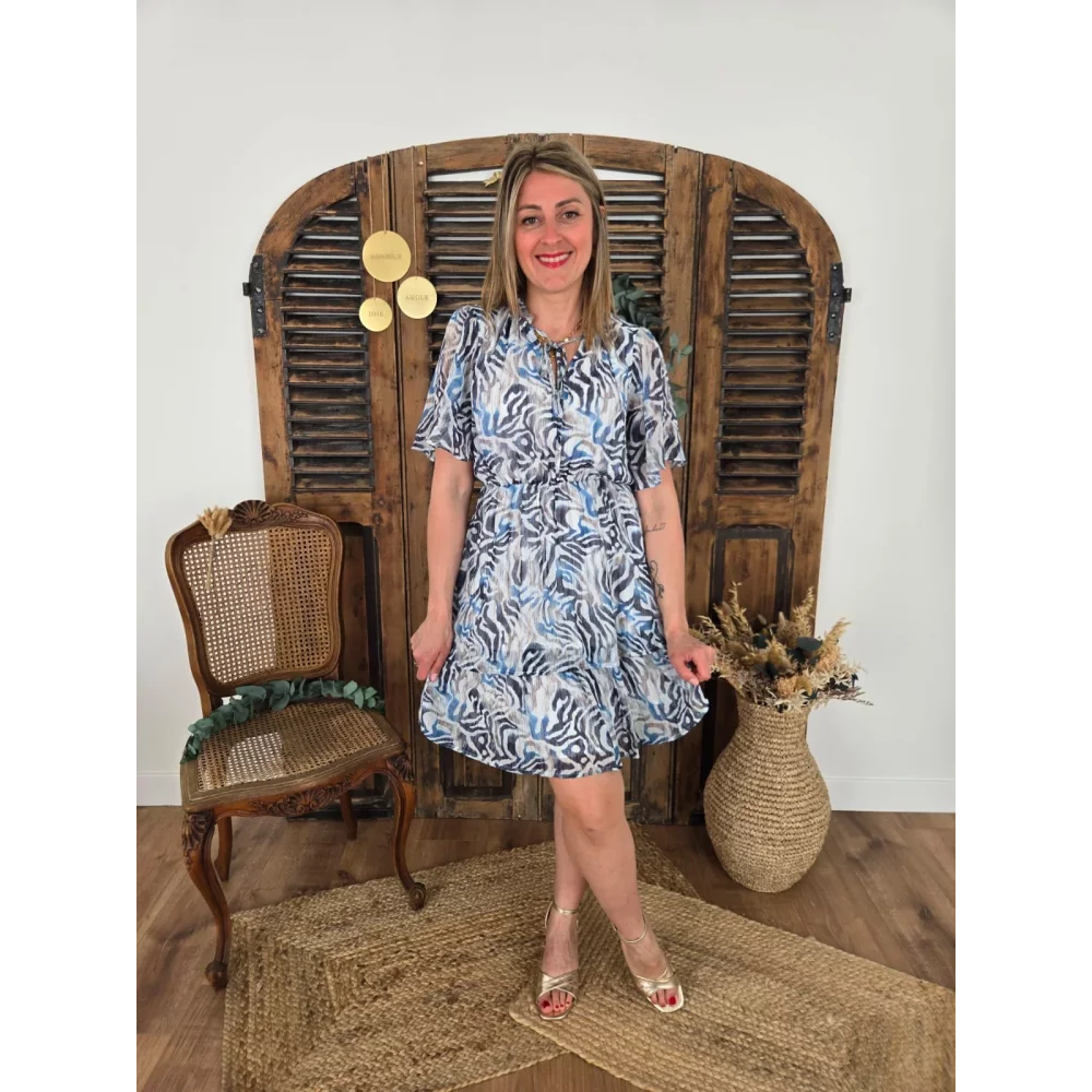 Robe Ines voile motif bleu