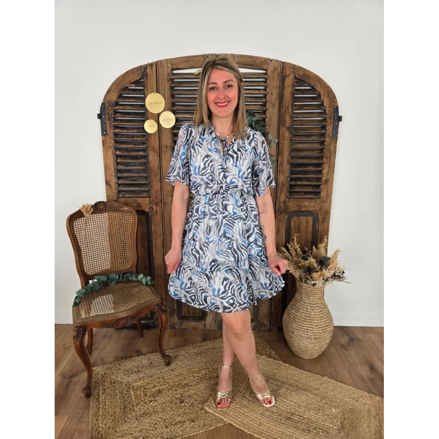 Robe Ines voile motif bleu