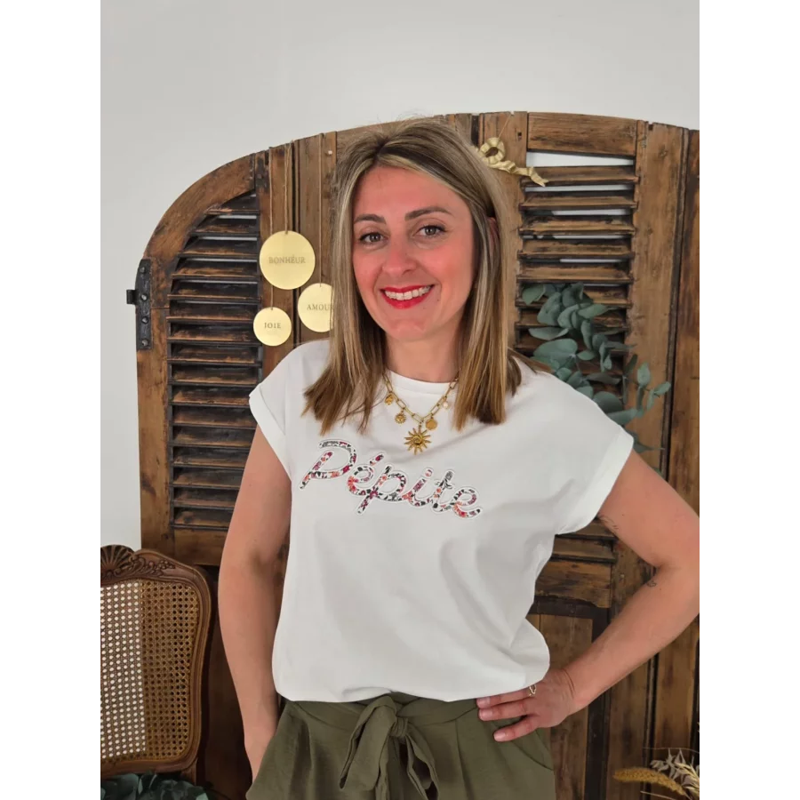 T-shirt blanc Pepite fleuri