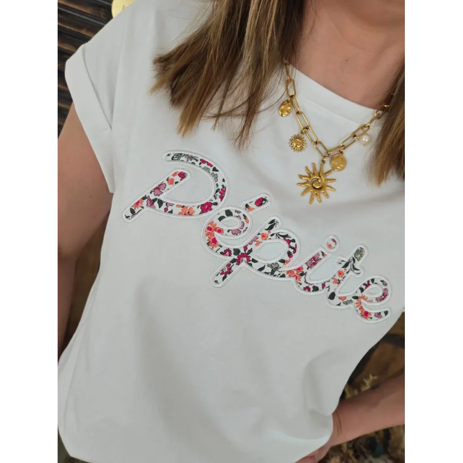 T-shirt blanc Pepite fleuri