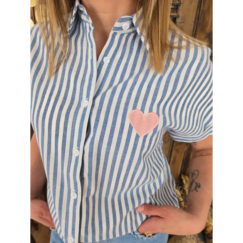Chemise Floriane rayée bleu coeur rose