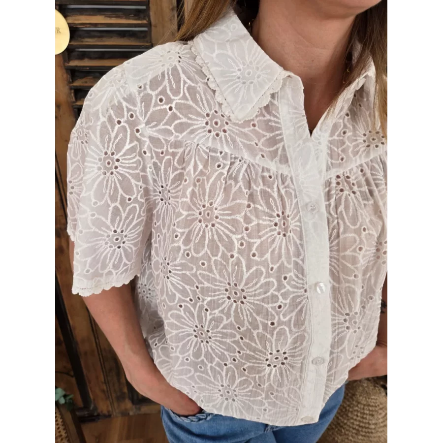 Chemise Lucie blanche fleurs brodées