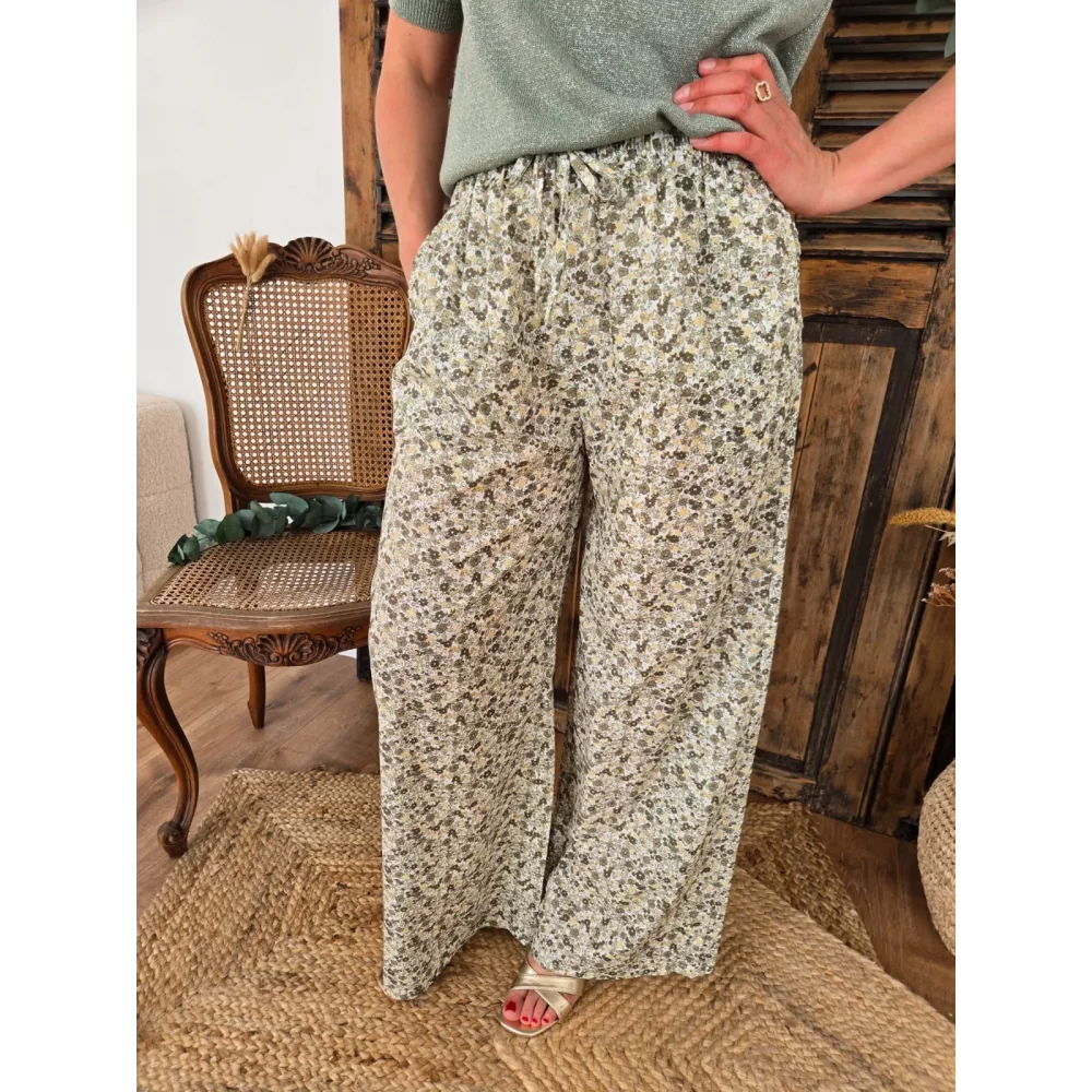 Pantalon Gaspard fluide fleurs kaki