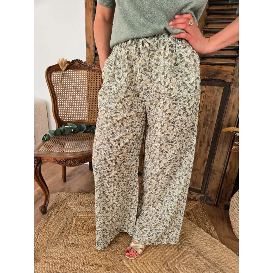 Pantalon Gaspard fluide fleurs kaki