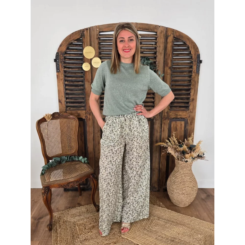 Pantalon Gaspard fluide fleurs kaki