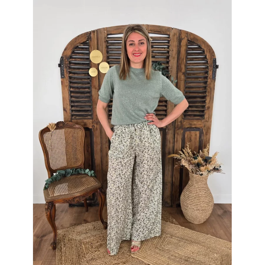 Pantalon Gaspard fluide fleurs kaki
