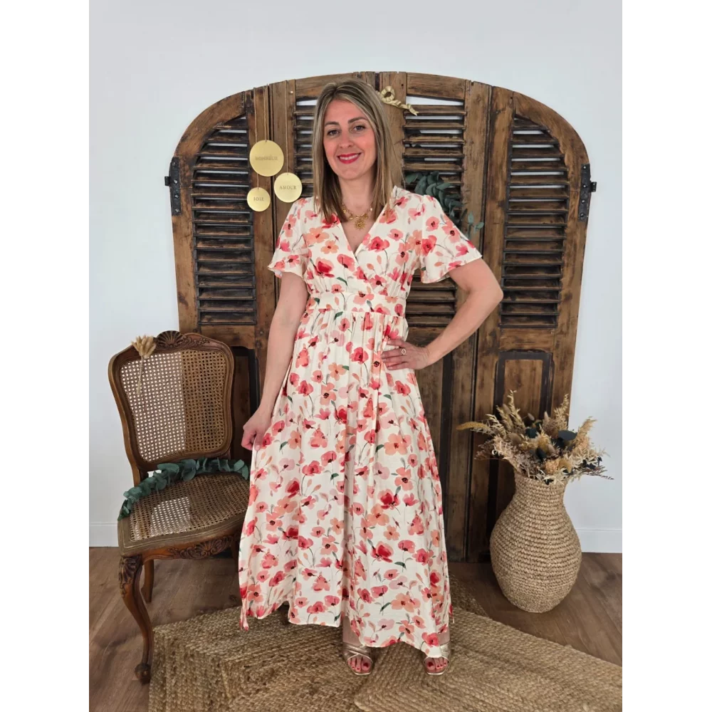 Robe longue Oceane fleurs rose