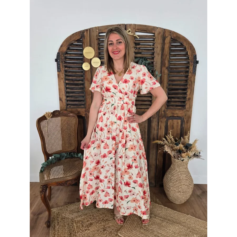 Robe longue Oceane fleurs rose
