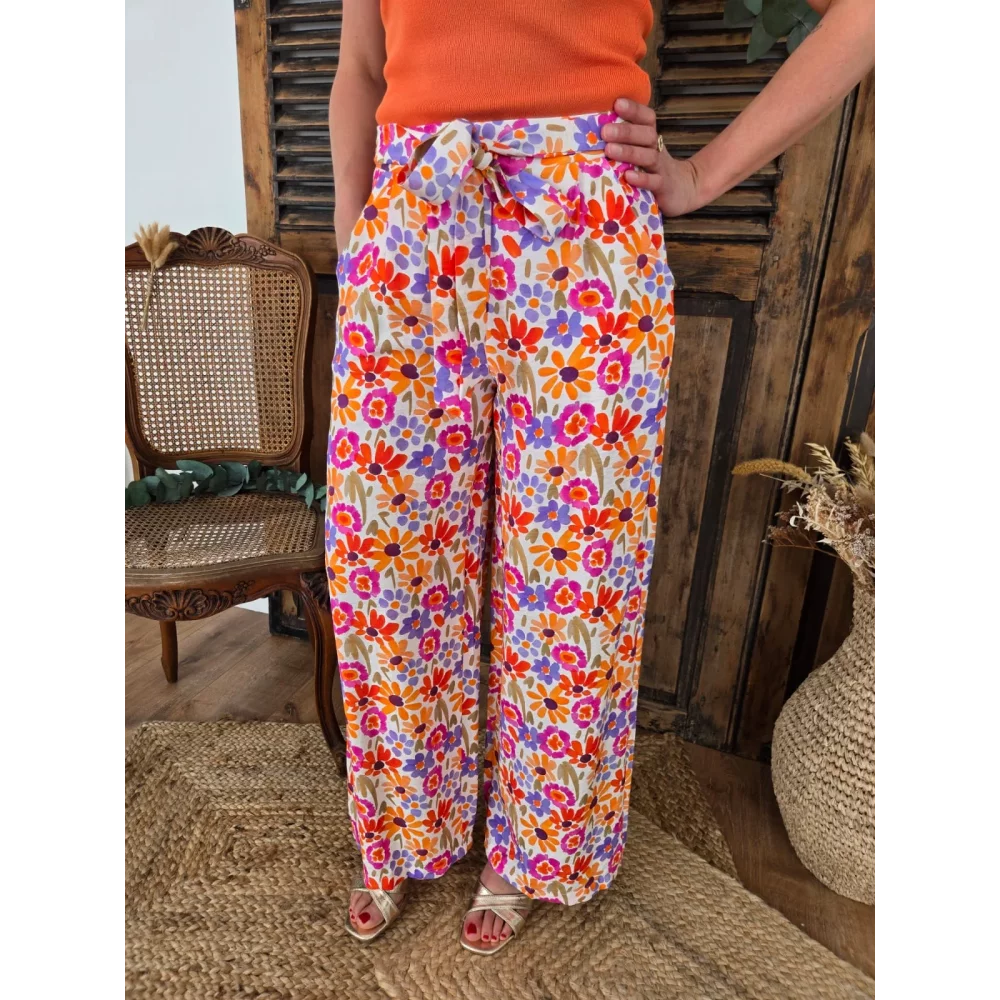 Pantalon Gervais fluide fleurs colorées
