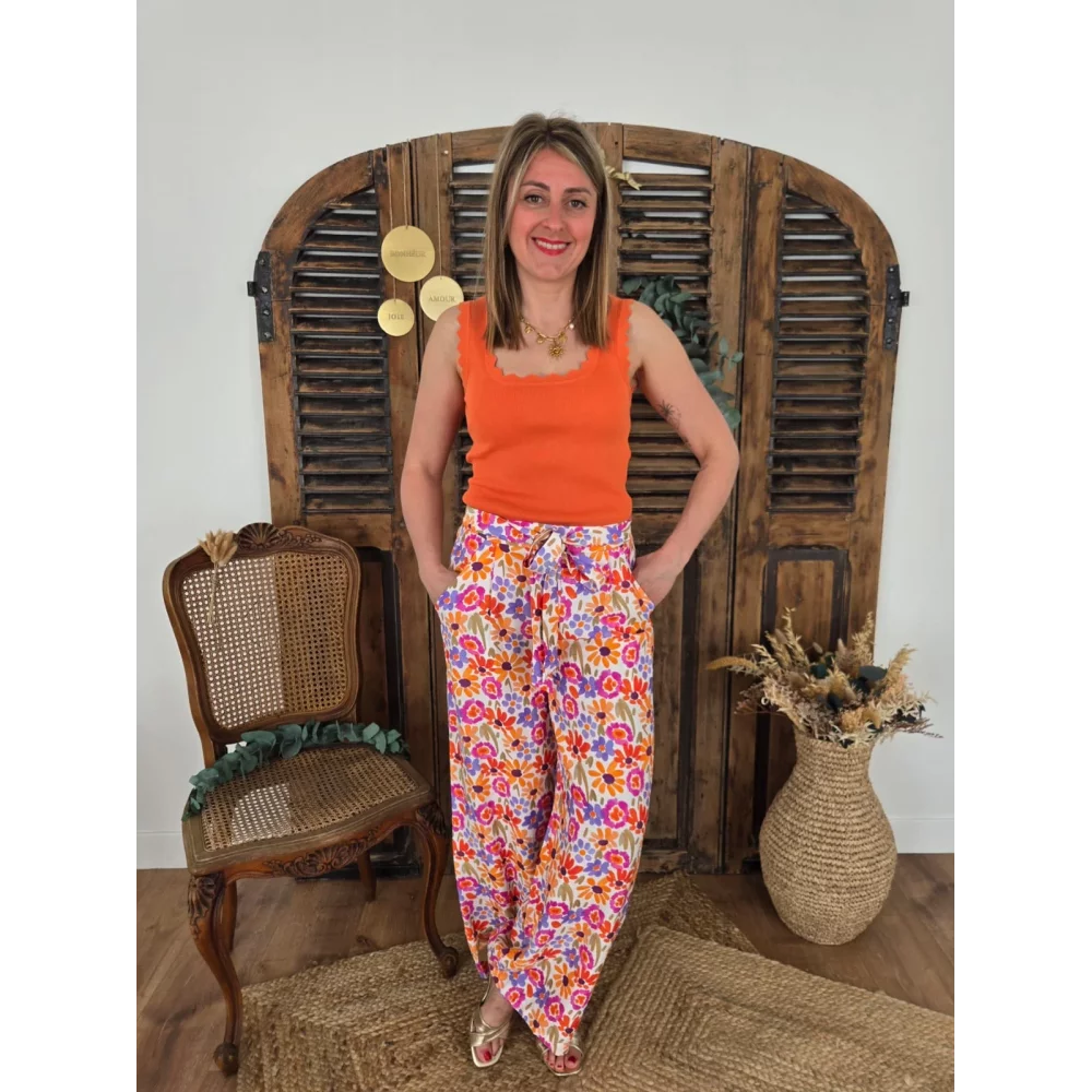 Pantalon Gervais fluide fleurs colorées