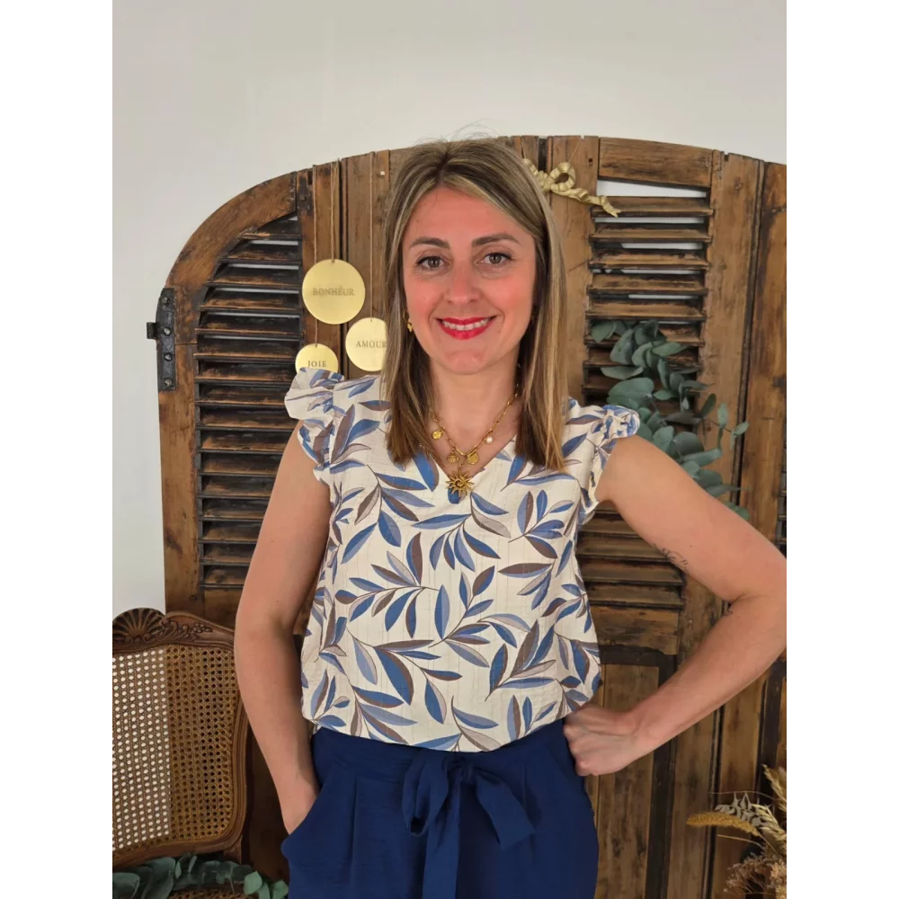 Blouse Meline feuilles bleu