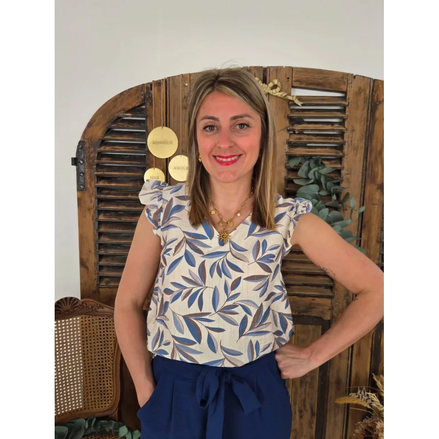 Blouse Meline feuilles bleu