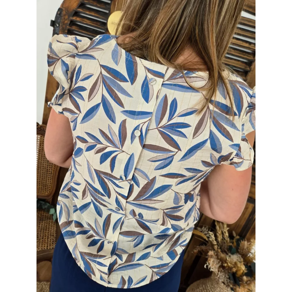 Blouse Meline feuilles bleu