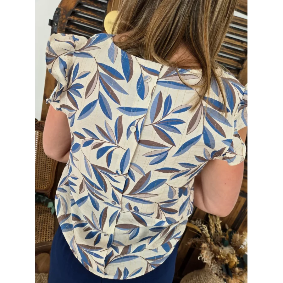 Blouse Meline feuilles bleu
