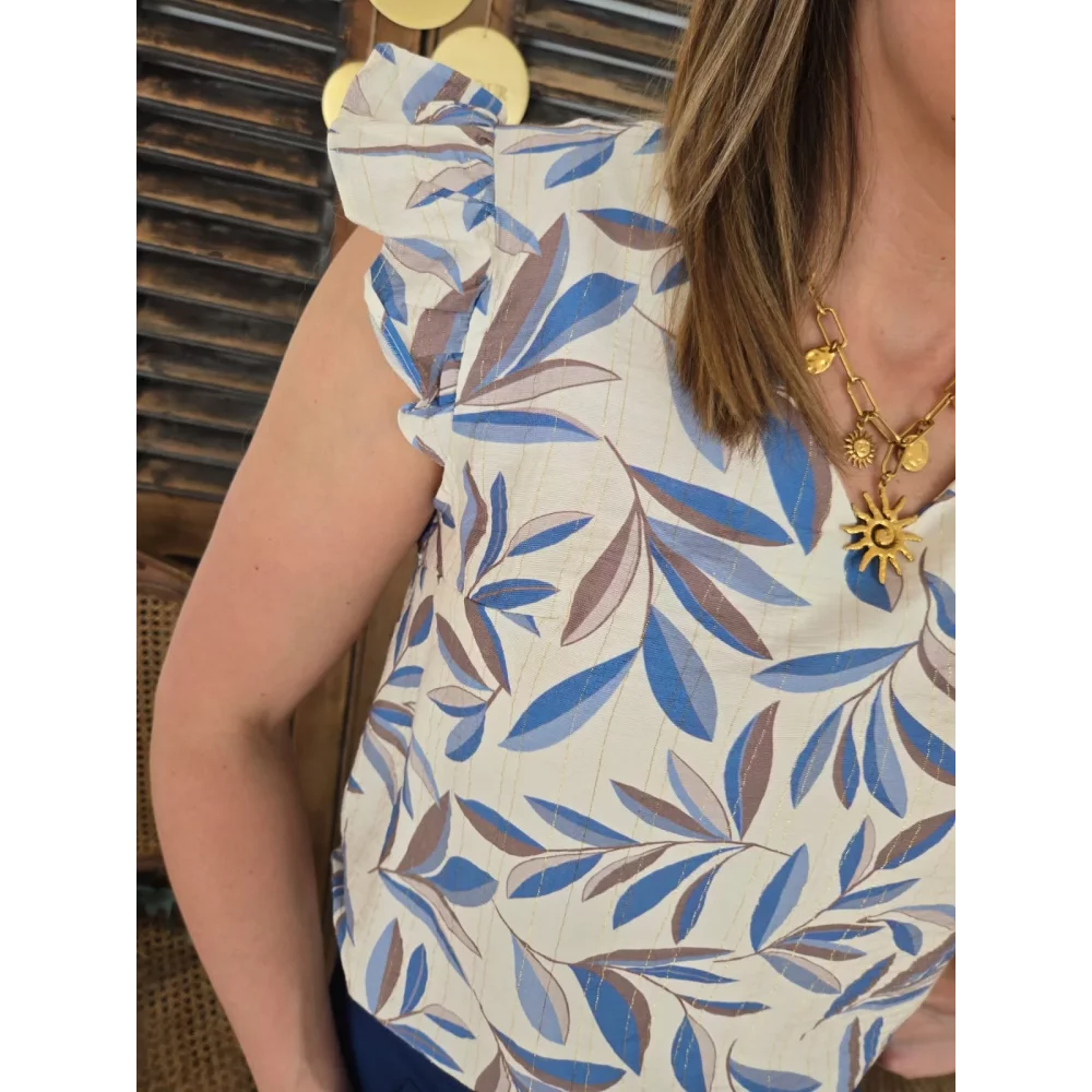 Blouse Meline feuilles bleu