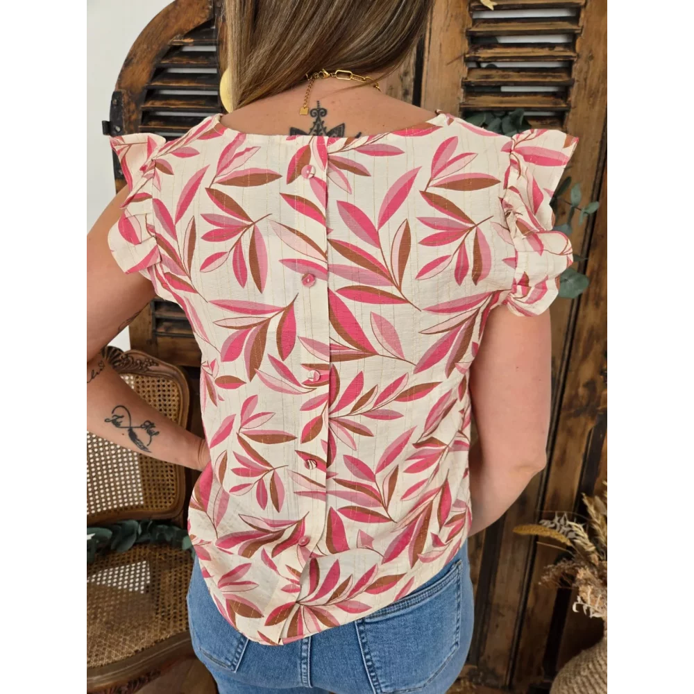 Blouse Meline feuilles rose