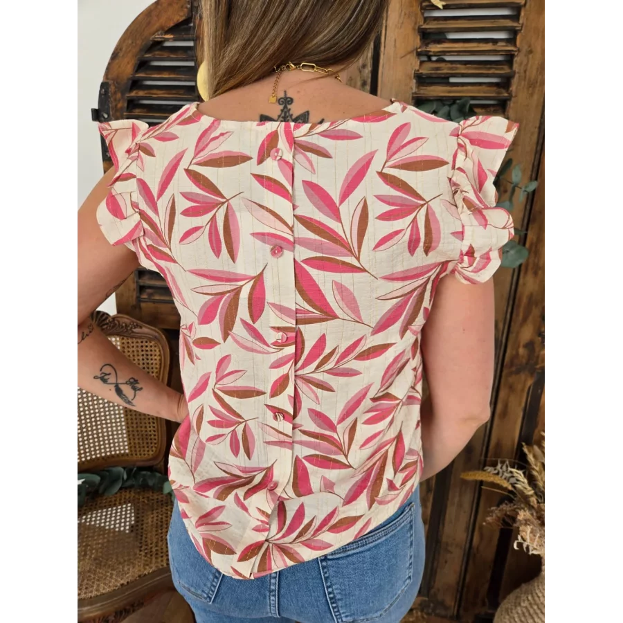 Blouse Meline feuilles rose