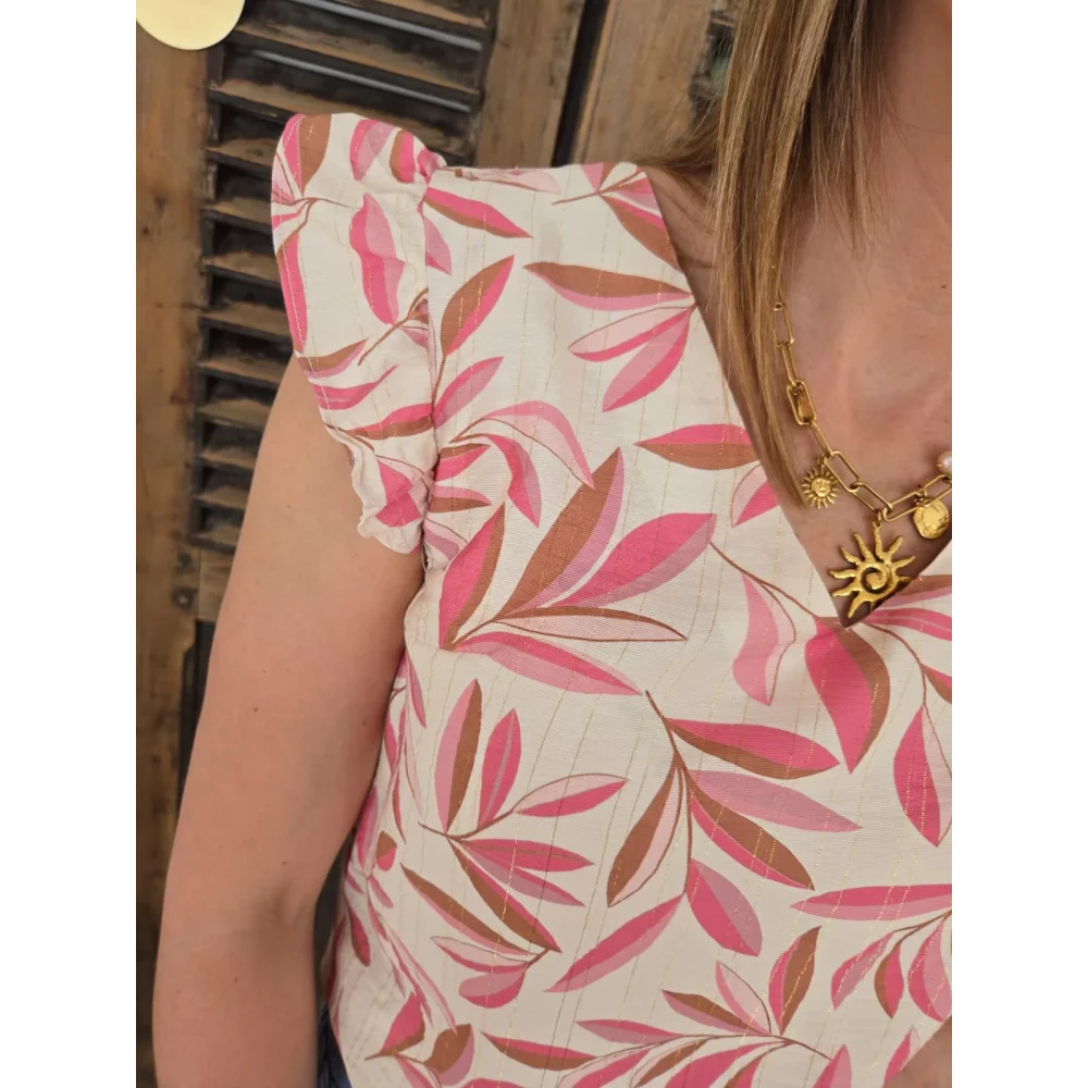 Blouse Meline feuilles rose